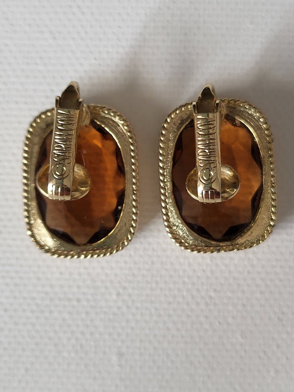 Vintage Sarah Cov Gold-Tone Amber Glass Clip-on Earrings - Picture 2 of 2